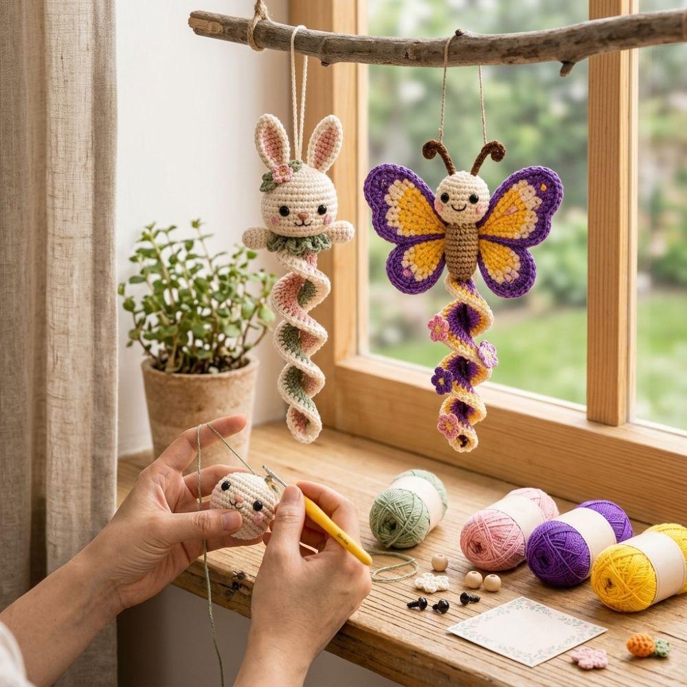 Butterfly Bee DIY Spiral Animal Hanging Ornament Bunny Frog Forest Animal Knit Set Beginner Guide