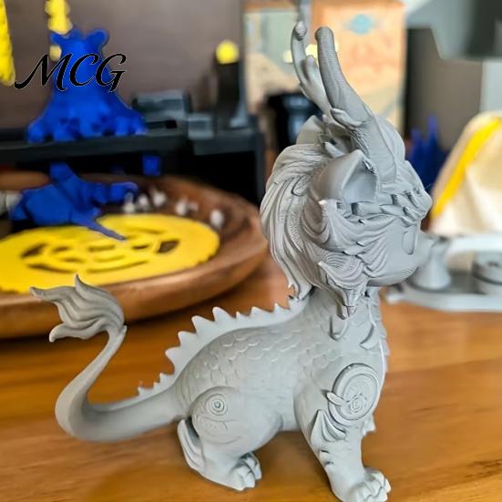 High Precision Dragon Scale Carving 3D Printed Qilin Statue, Traditional Chinese Mythical Beast Figurine, Auspicious Carved Horn Ornament Wealth