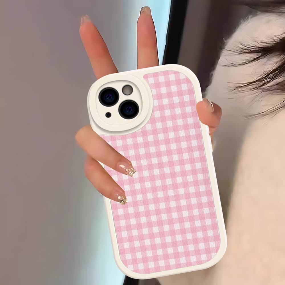 Простой стильный чехол для телефона с решетчатым узором для IPhone 11 12 13 14 15 16 Pro Max Mini Plus Мягкий кожаный чехол