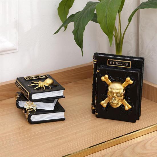 Книга заклинаний ведьмы и волшебника, настольное украшение на Хэллоуин, смоляная 3D-книга с черепом и паутиной, сложенная фигурка для домашнего стола, каминной полки, декора камина