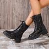 Lucyever Sexy Black Lace Platform Ankle Boots Women Breathable Mesh Short Booties Woman Plus Size Back Zipper Motorcycle Boots