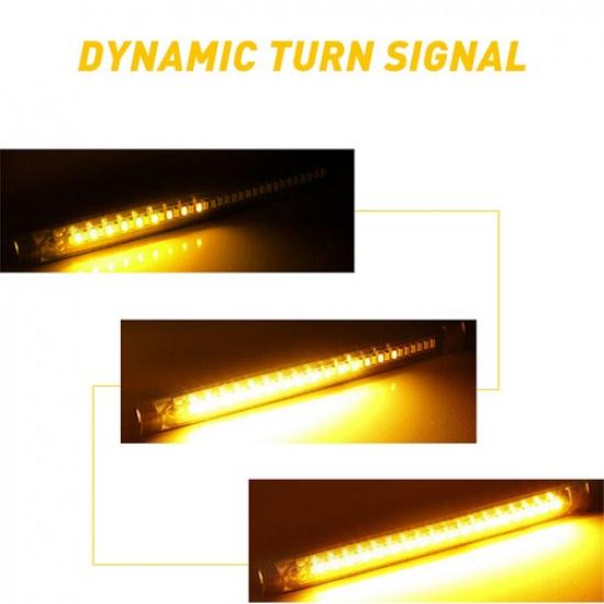 2Pcs Amber/White LED Motorcycle Signals Turn Light Strip Flowing Fit Universal