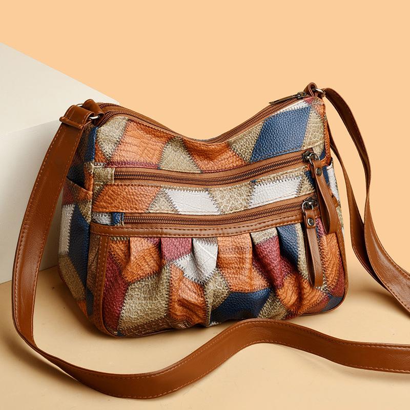 Женские сумки с контрастной цветной вставкой, новые модные и простые универсальные многосекционные женские сумки через плечо из мягкой кожи