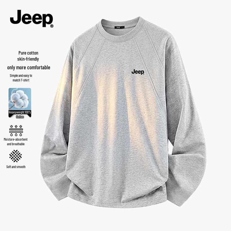 Jeep Мужская футболка с длинным рукавом и круглым вырезом из чистого хлопка