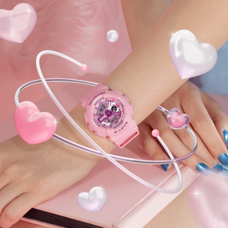 Casio Женские часы Baby-G, смола, 100 м водостойкость, аналоговые, ударопрочные, кварцевые, BA-110YK-4A