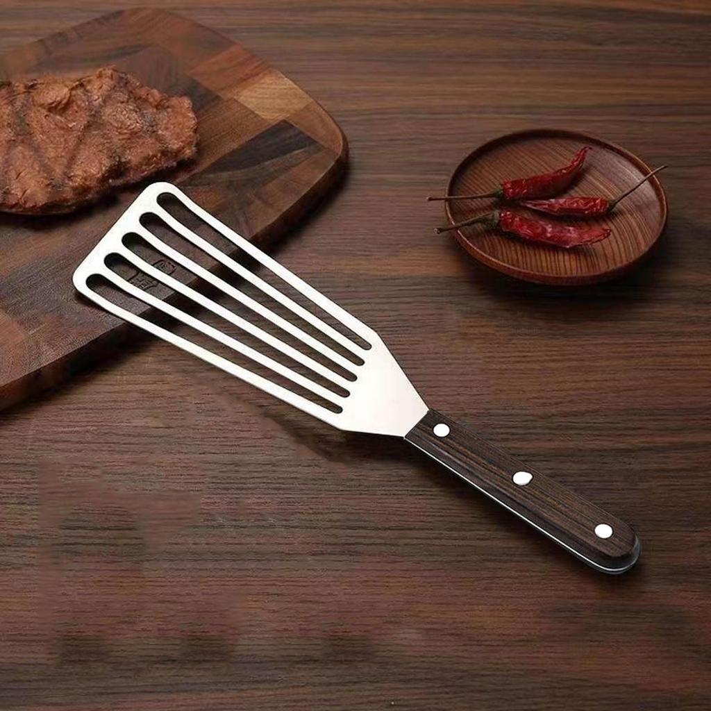 Лопатка для рыбы из нержавеющей стали, гибкая лопатка-перевертыш для рыбы, идеально подходит для переворачивания яиц, бургеров и выпечки, цельная легкая металлическая кухонная лопатка с прорезями
