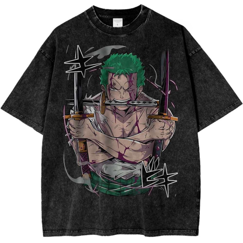 ONE PIECE Roronoa Zoro Shirt Anime Retro T-Shirt Designer Illustration Pattern Street Harajuku Summer