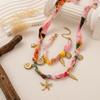 Beach Series Necklace, Marine Life Color Flower Shell Pendant, Ribbon Cloth Strip Necklace, Gold-Plated Color Retention