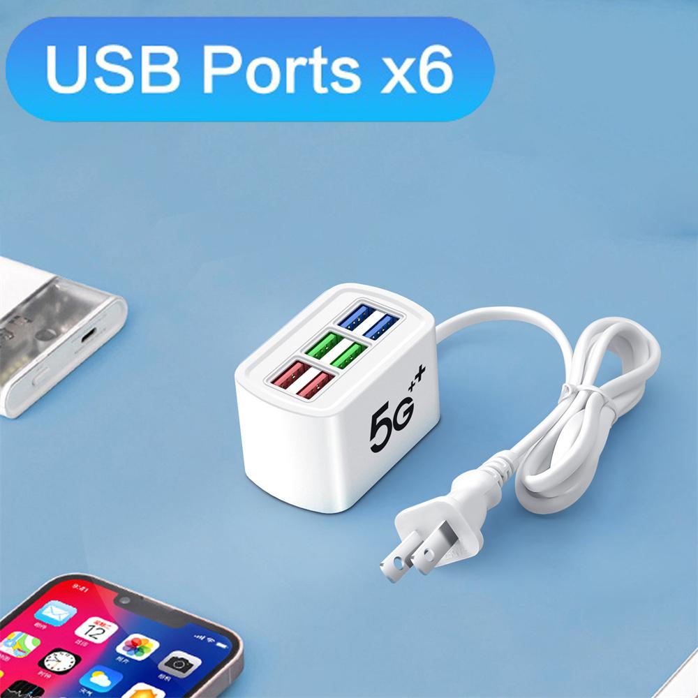 6-in-1 Fast Charging Power Strip with USB Hub 1m Cord Desktop Charging Station for iPhone Home Office Multi Ports Adapter Socket