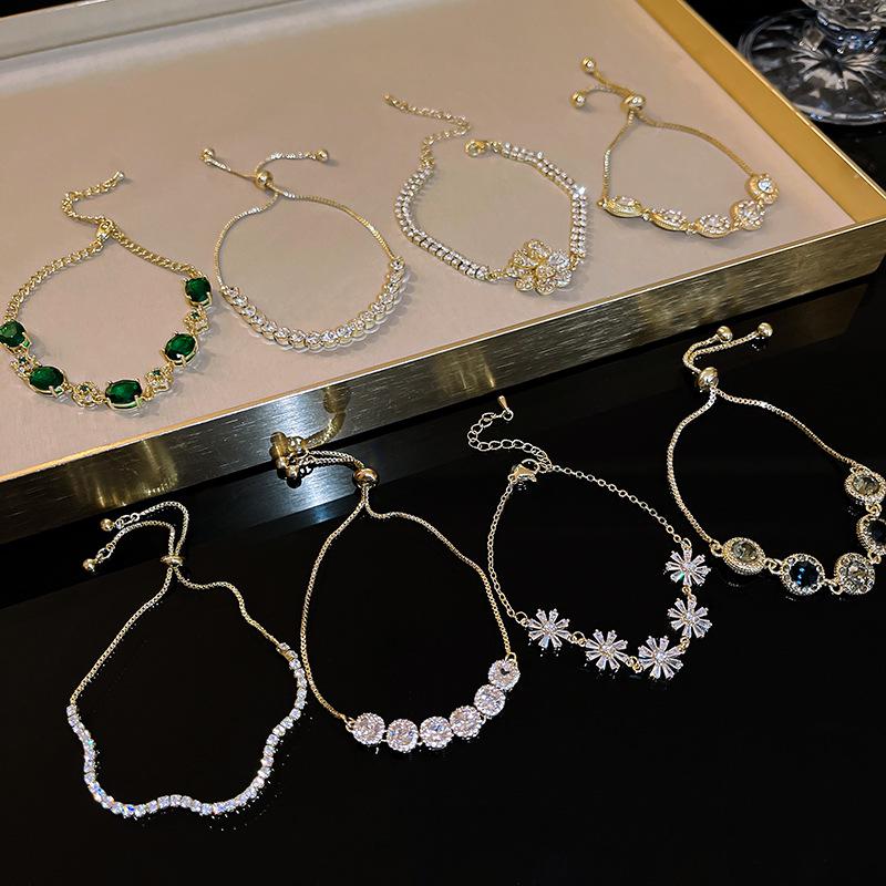 Корейский браслет с изумрудным цирконом и бриллиантами - Высококачественные блестящие украшения дружбы для модных женщин