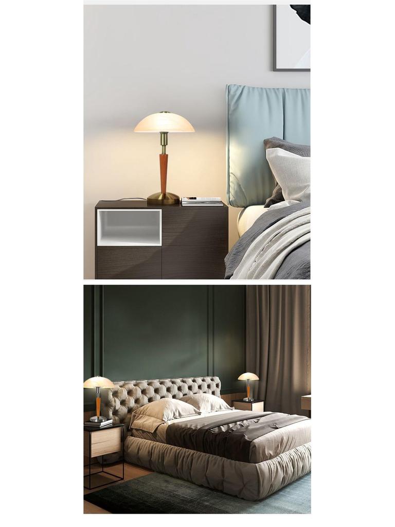 Retro American Solid Wood Glass Table Lamp for Bedroom and Living Room - Touch-Control Warm Lighting for Study