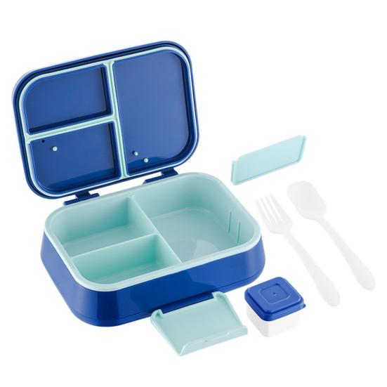 Ланч-бокс Bento с чашкой для соуса, вилкой, ложкой, контейнером для ланча с 3 отделениями, контейнерами для закусок без содержания бисфенола А, подходящими для детей, для девочек и мальчиков