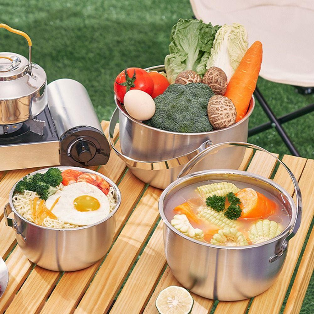 17-26cm Outdoor Camping Pot Stainless Steel Portable Single Pan Pot  Picnic