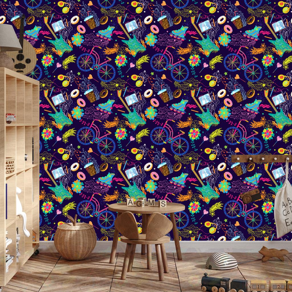 Wallpaper Colorful Youth Collage for Living Room and Bedroom 50x1000