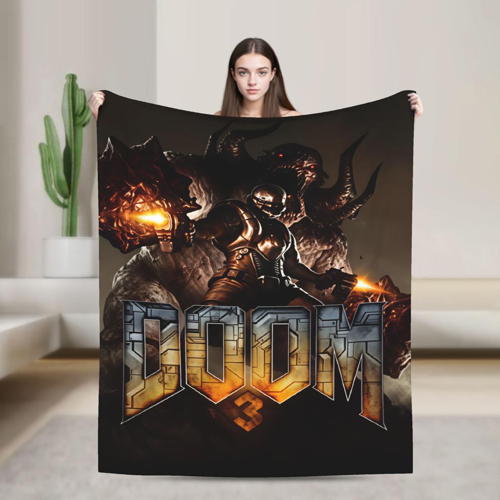 Doom Slayer Gaming Blanket Warm Fashion Plush Throw Blanket For Couch Chair Sofa Bed Camping Flannel Bedspread Bed Cover