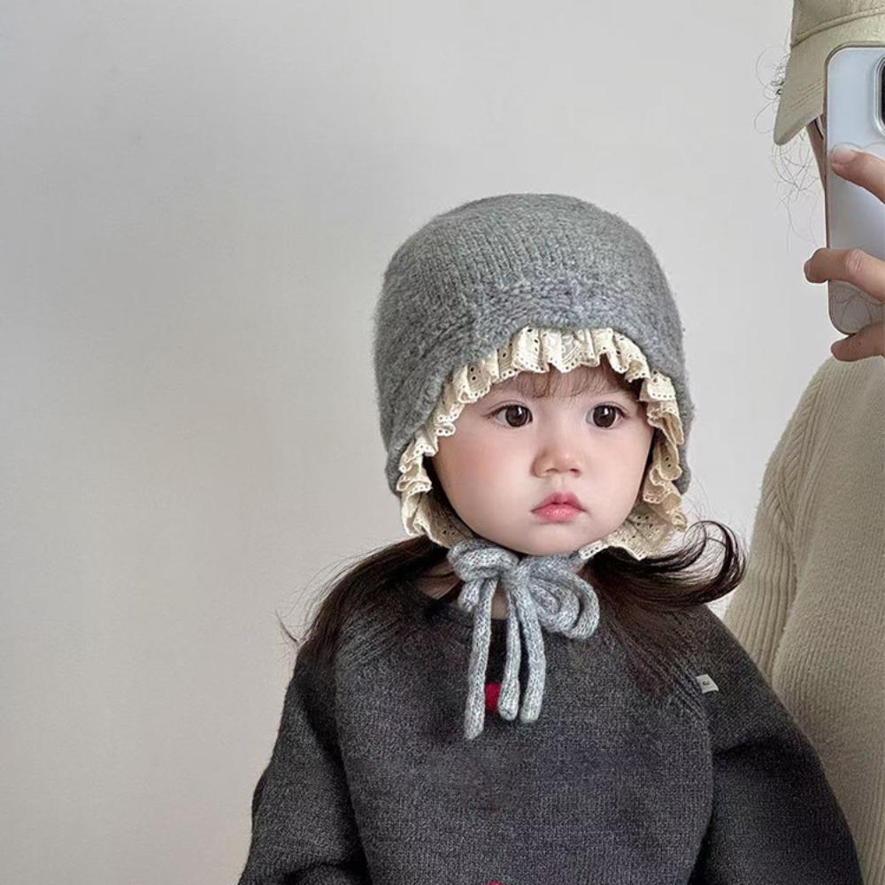 Lace Up Design Warmer Beanie Cap Windproof Outdoor Thick Ear Protection Bonnet  Girls