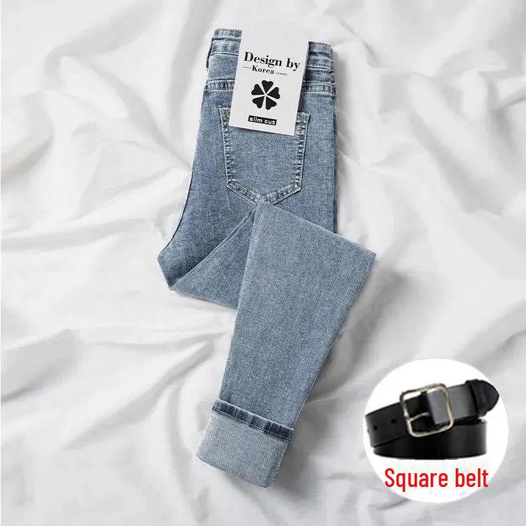 Женские узкие джинсы с высокой талией на флисовой подкладке - зимние облегающие эластичные брюки-карандаш