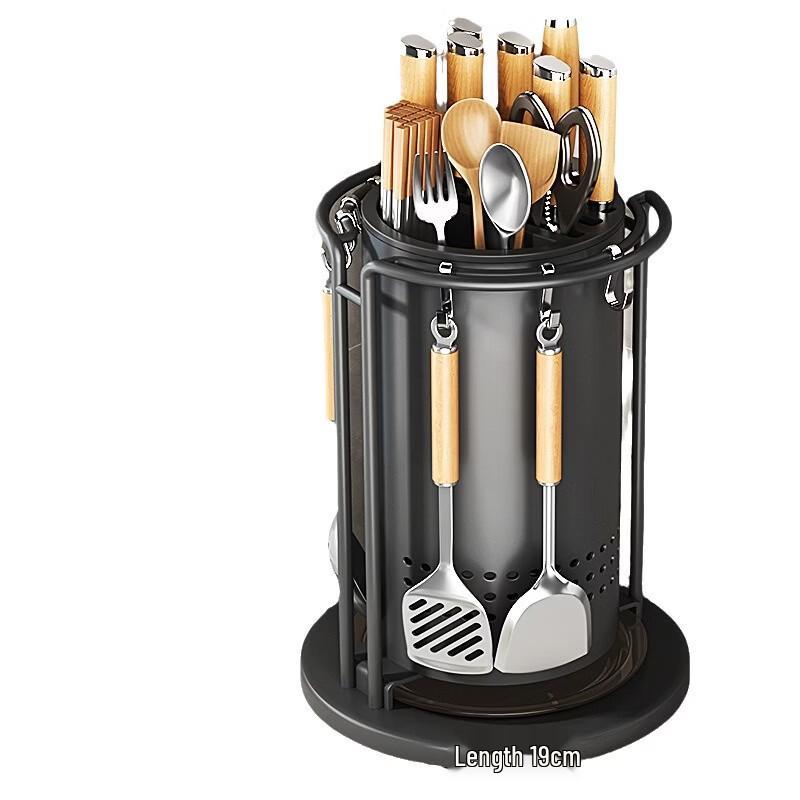 Rotating Kitchen Knife and Utensil Organizer with Drain Tray