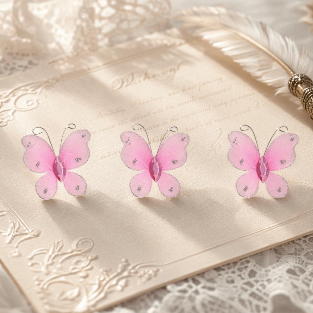 50pcs Gem Accented Mesh Glitter Butterflies Small Size Artificial Gem Butterflies For Home Decor