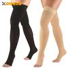 1 Pair Open Toe Thigh High Compression Stockings With Silicone Band, Firm 20-30 Mmhg Graduated Support For Varicose Veins, Edema
