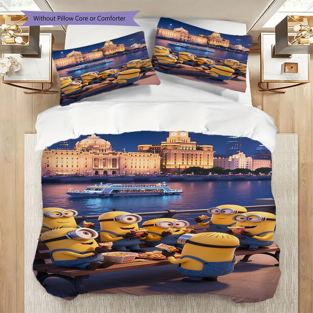 Despicable Minions Phone Case Cover Threepiece Set 1 Duvet Cover 2 Pillowcase Without Core Christmas Birthday Gift Soft And Comfortable