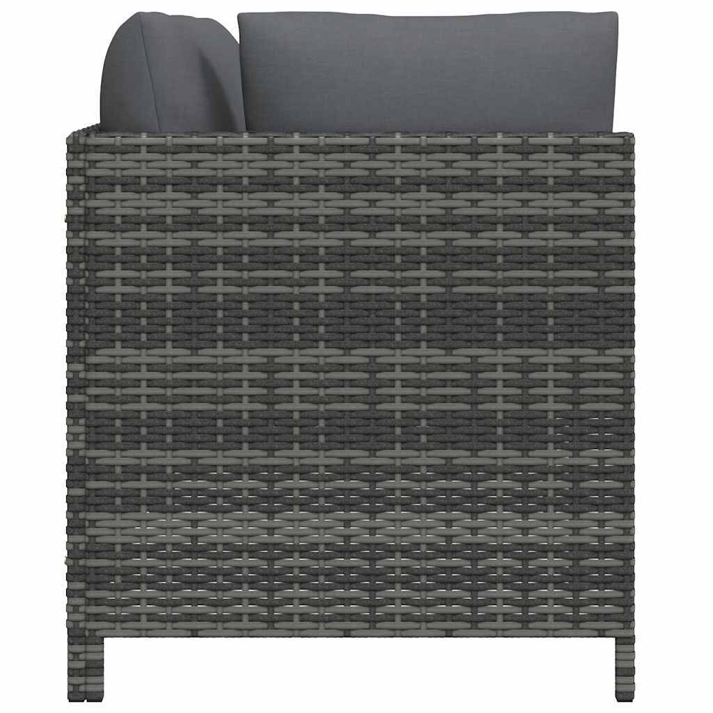 vidaXL 2-Sitzer-Gartensofa mit Polstern Grau Poly Rattan