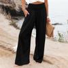Women's Casual Loose High Waist Cotton Linen Wide Leg Long Pants With Pockets