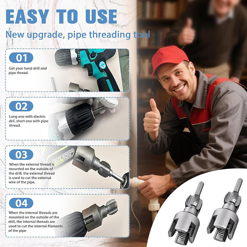 Инструмент для нарезания резьбы на трубах - Набор резьбонарезных плашек для ПВХ труб, совместимый с электродрелью, инструмент для нарезания резьбы на ПВХ, 1/2" 3/4" инструмент