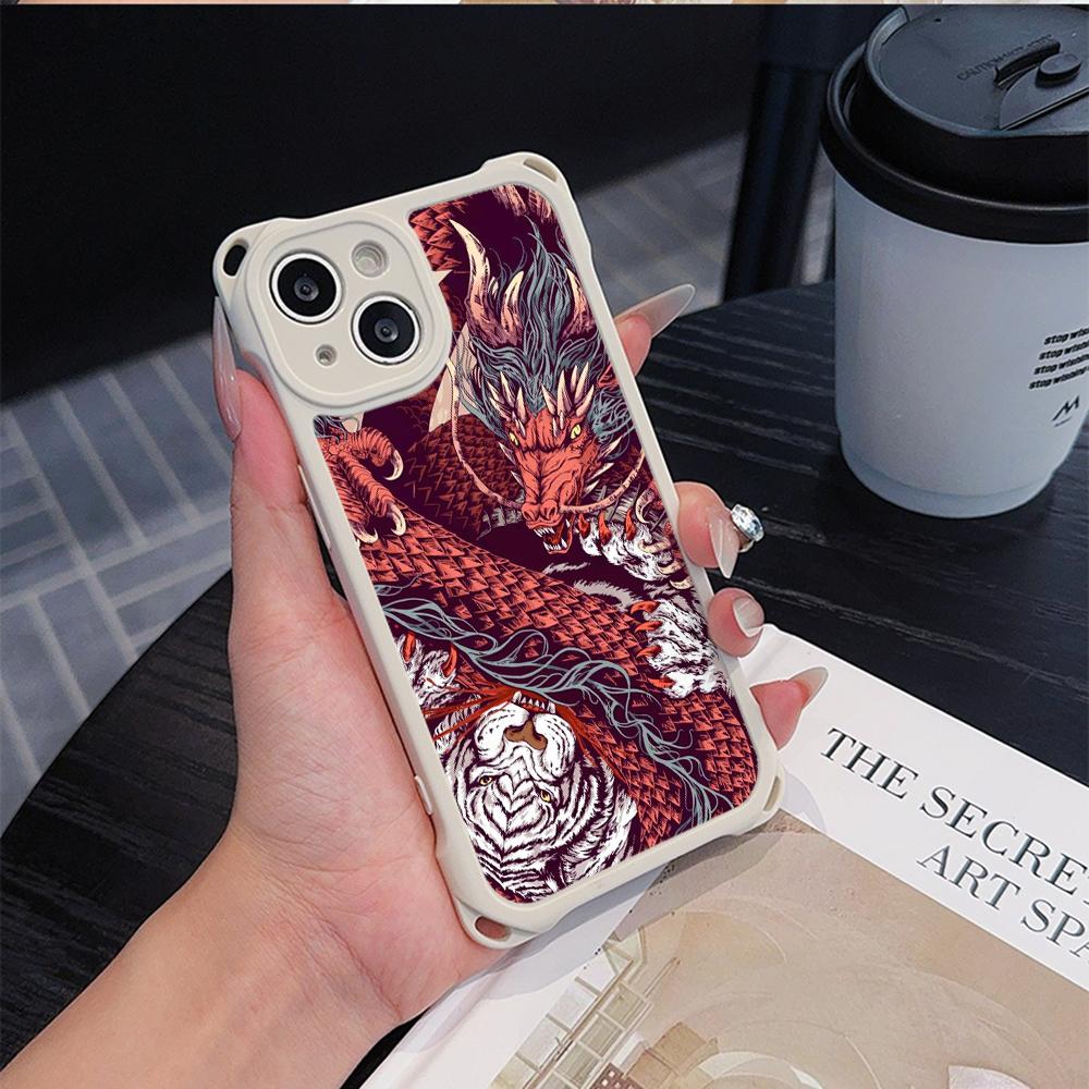 Ae77 Dragon Design Art Soft Phone Cases for iPhone 16 15 14 13 12 11 Pro Max 7 8 Plus XR XS Max with Wrist Strap Lanyard Corner Protection Back Cover