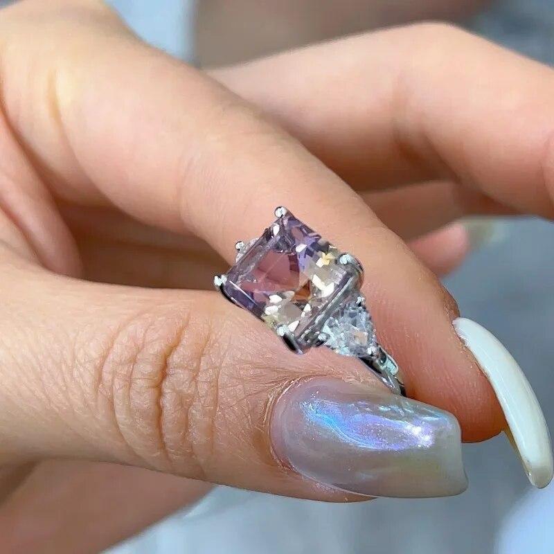 SACEGEMS 9*9MM Natual Ametrine Rings for Women 925Sterling Silver Wedding Party Fine Jewelry Festival Gift