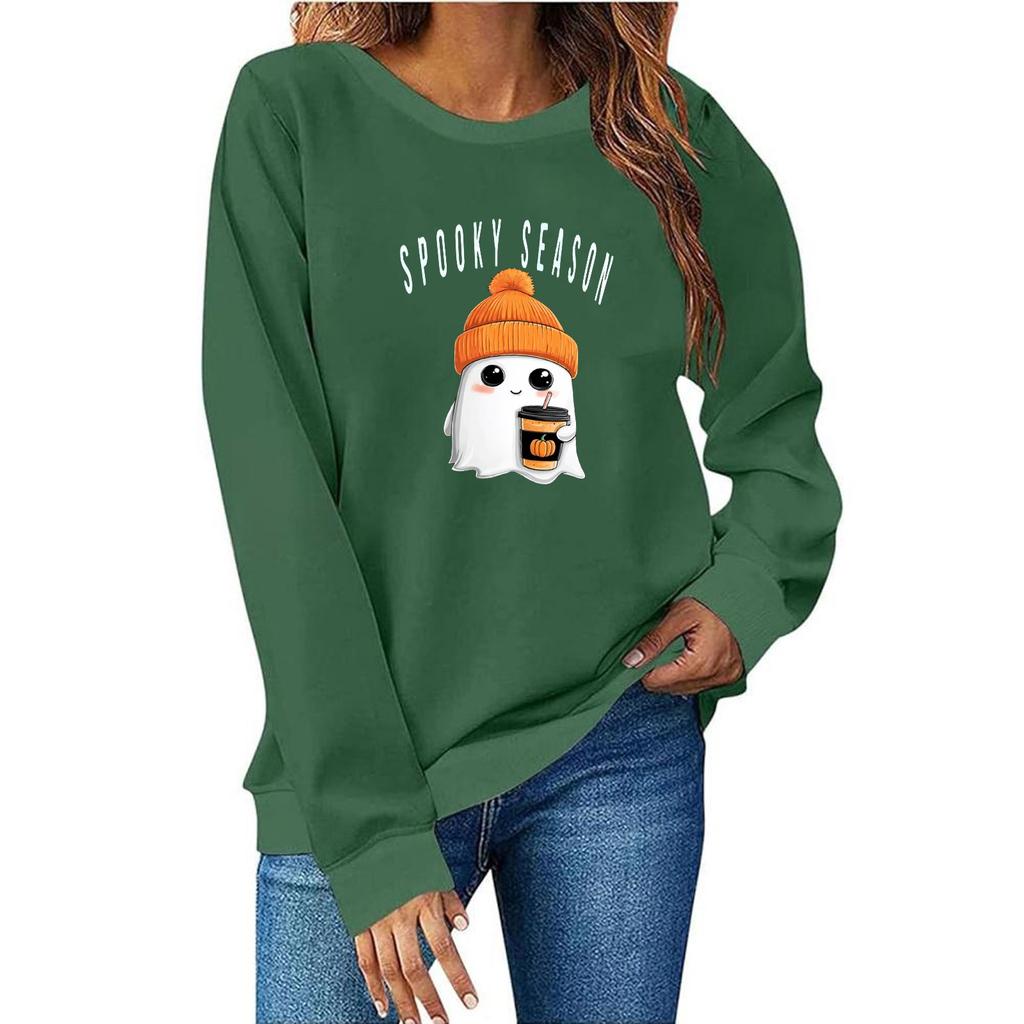 Женская мода повседневный принт повседневный длинный рукав круглый вырез толстовка топ