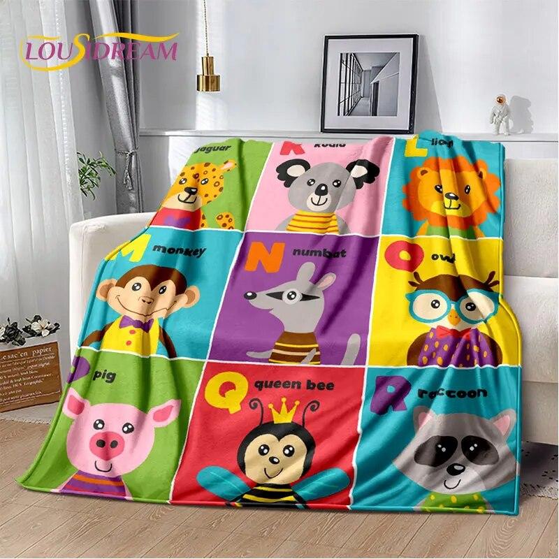 ABC Cartoon Alphabet Children Kids Early Education Soft Plush Blanket,Flannel Blanket Throw Blanket for Living Room Bedroom Sofa