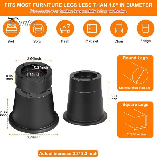 4Pcs Adjustable Round Bed Risers Circle Furniture Risers 3300 Lbs Capacity Non-Slip Design Chair Table Desk Legs Lifting Risers
