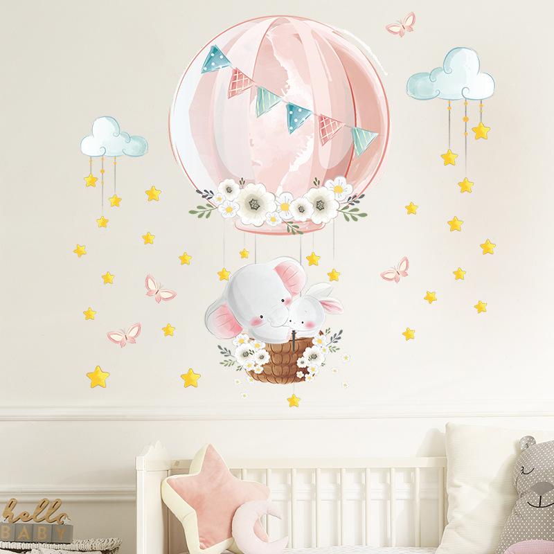 Мультяшный Слон Заяц Воздушный Шар Наклейки на Стену, Съемный Декор Стены в Детскую Комнату, Детскую, Прихожую