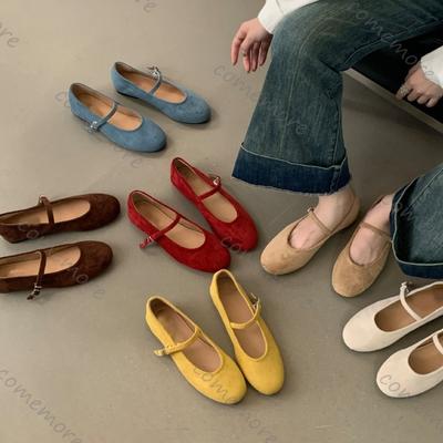 Мода Comemore Весна Новые Женские Балетки Круглый Носок Неглубокие Слипоны Женские Повседневные Балетки Мягкая Замшевая Кожа Элегантные Туфли для Платья