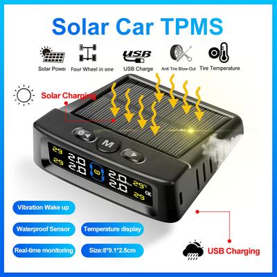 Солнечный TPMS автомобильный датчик давления в шинах цифровой цветной дисплей 4 внешних датчика водонепроницаемый давление в шинах предупреждение о температуре