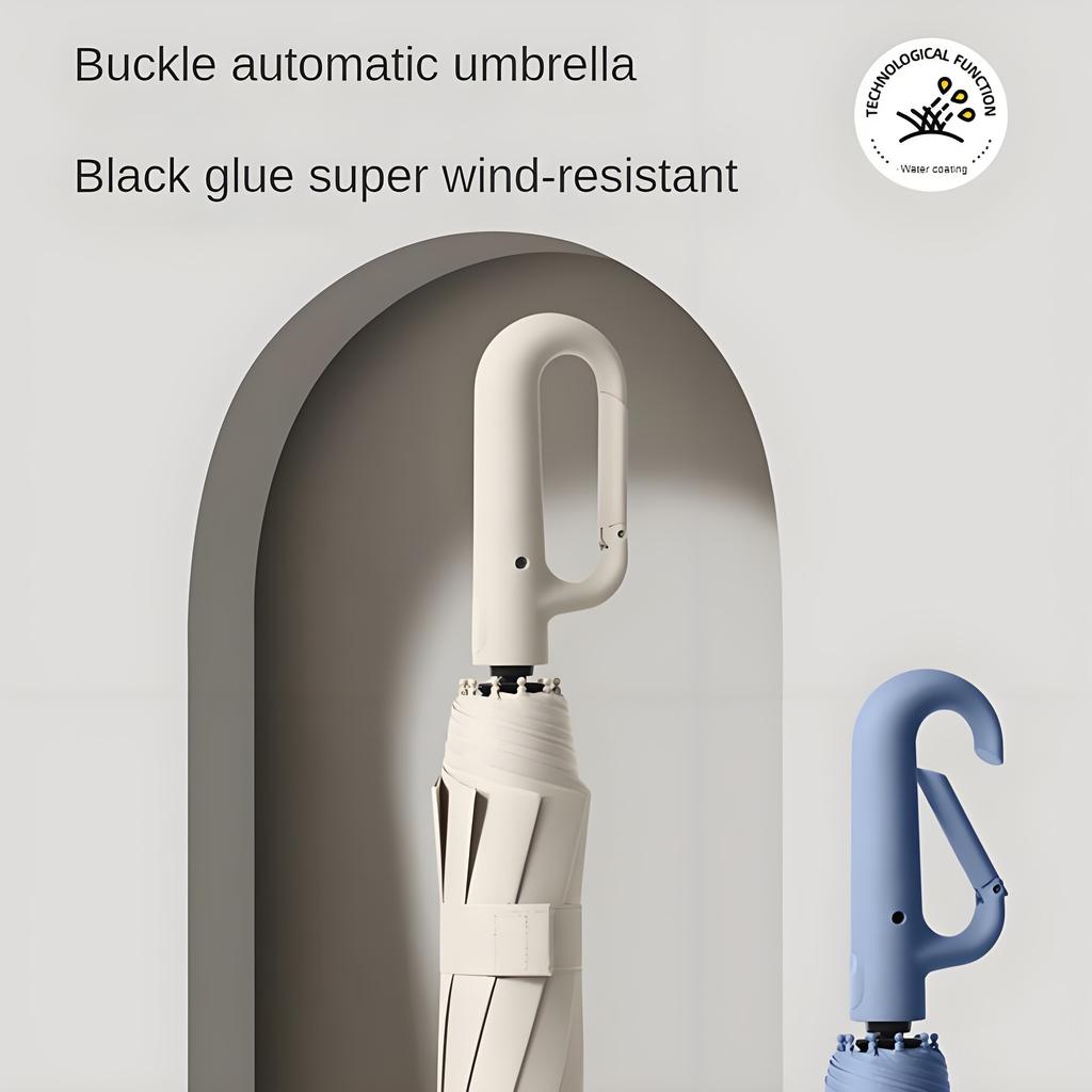 10-Rib Windproof Reverse Umbrella with Carabiner, Reflective Stripe for Rain & Sun Protection (Auto Fold)