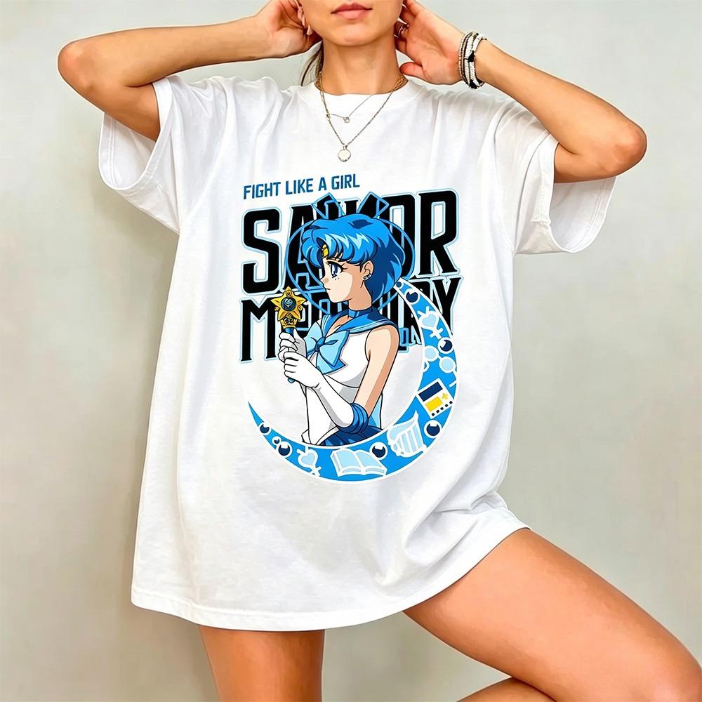 2026new American Retro Cotton Shortsleeved Tshirt With Sailor Moon Print Suitable For Both Unisex And Unisex Casual Street Style