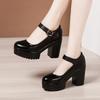 6 8 10cm Small Size 32-43 Shallow Thick Bottom Genuine Leather Shoes Platform Pumps 2025 Block High Heels Shoes Office Model