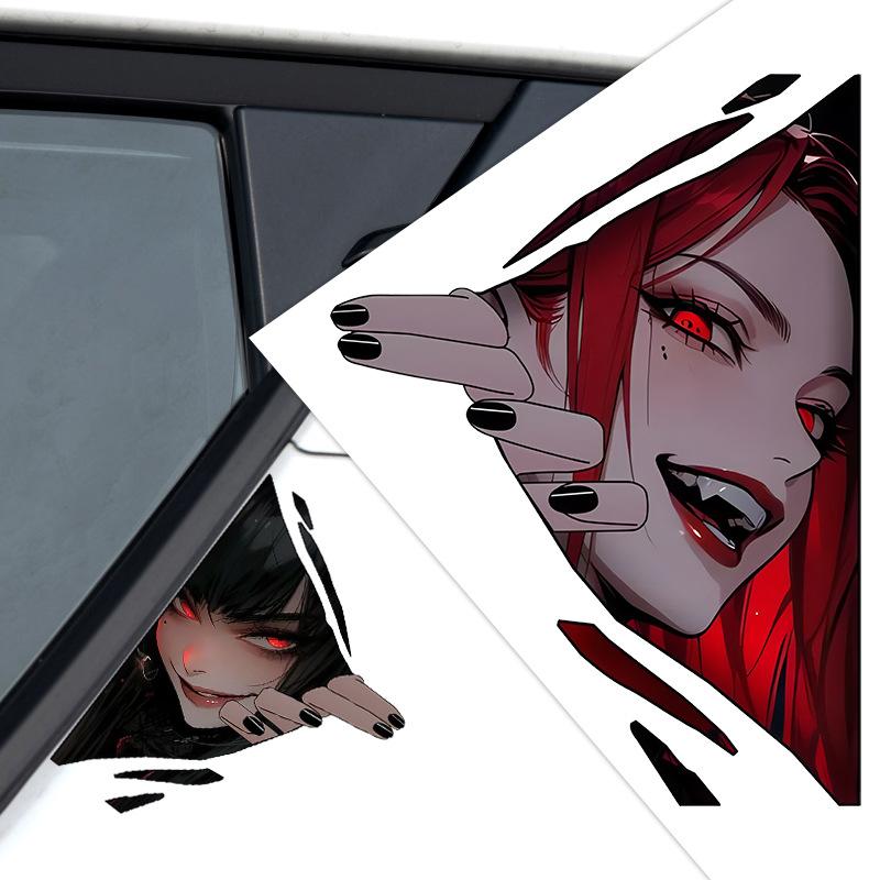 2Pcs PVC Waterproof JDM Anime Girl Eye Car Decal Creative Cartoon Sticker for Auto Side Mirror Decor