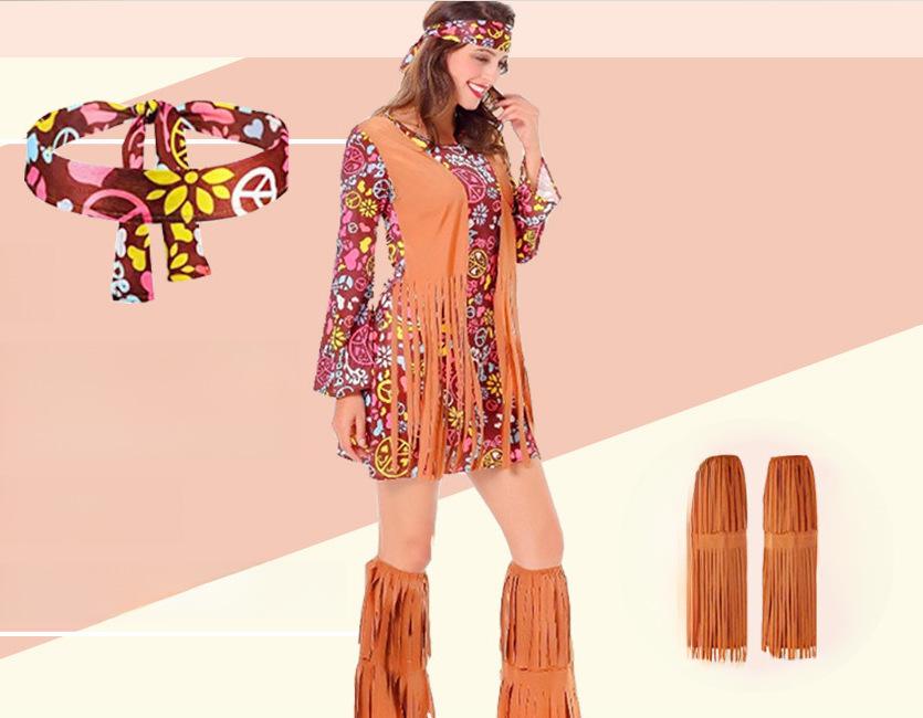 Женский ретро-костюм хиппи с кисточками 2025 года на Хэллоуин