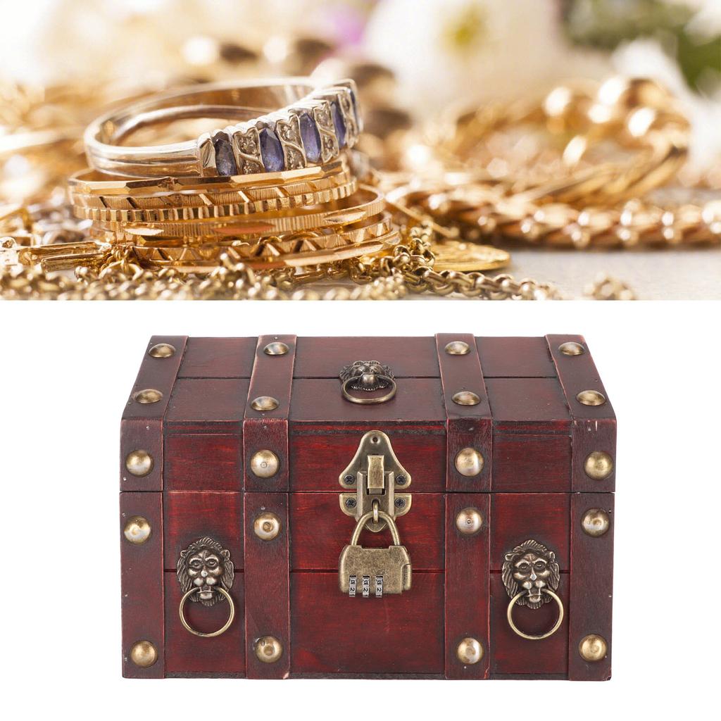 Treasure Chest Storage Box with Combination Lock Handcraft Exquisite Wood Treasure Box for Jewelry