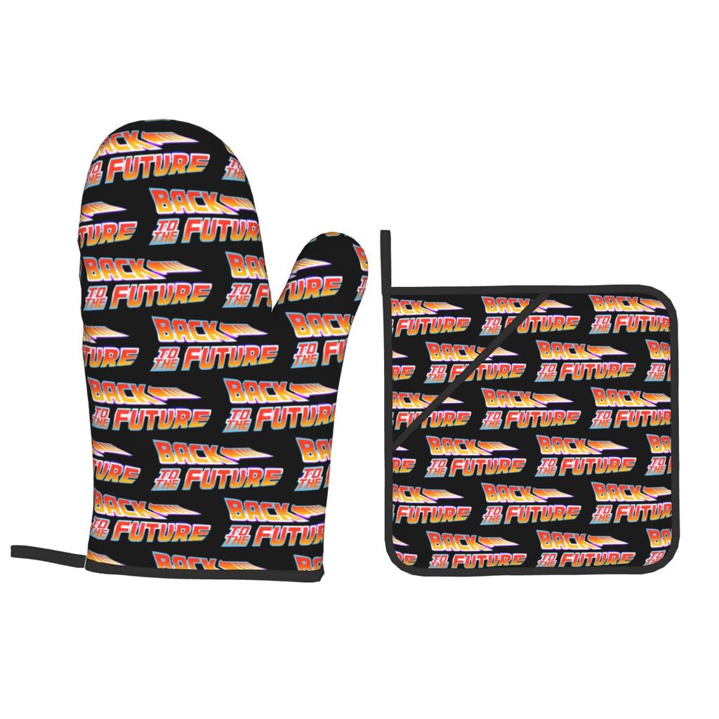 Back To The Future Movie Logo Oven Mitts and Pot Holder Sets of 2 for Baking Kitchen Cooking Grilling Resistant Non-Slip Gloves