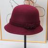 Autumn and winter middle-aged mother woolen pot hat retro flower decorative top hat old lady outdoor warm bucket hat woman