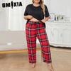 Пижама женская большого размера, модели весна-осень, большой размер, с коротким рукавом, брюки, домашний костюм