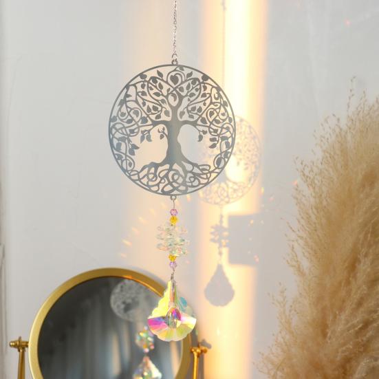 Faux Crystal Sun Catcher Decoration Hollow Fairy Tree of Life Owl Butterfly Hummingbird Hanging Ornament Indoor Outdoor Home Office Garden