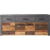 INDY Low Sideboard 4 Doors and 1 Drawer - Aged Wood and Matt Gray Melamine - L 178 X D 40 X H 77 Cm