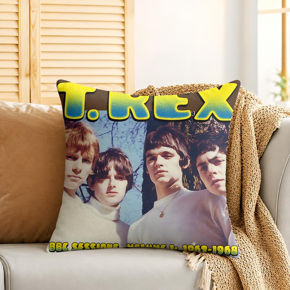 T RRex Rock Band Cool Cushion Cover Silky Short Plush Invisible Zipper Dustproof Sofa Pillow Case For Home Decor