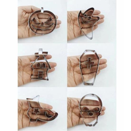 6 шт./компл., формочка для печенья на Хэллоуин, из нержавеющей стали, легкосъемный пресс, сделай сам, тыква, призрак, череп, печенье, набор форм, кухонные инструменты для выпечки