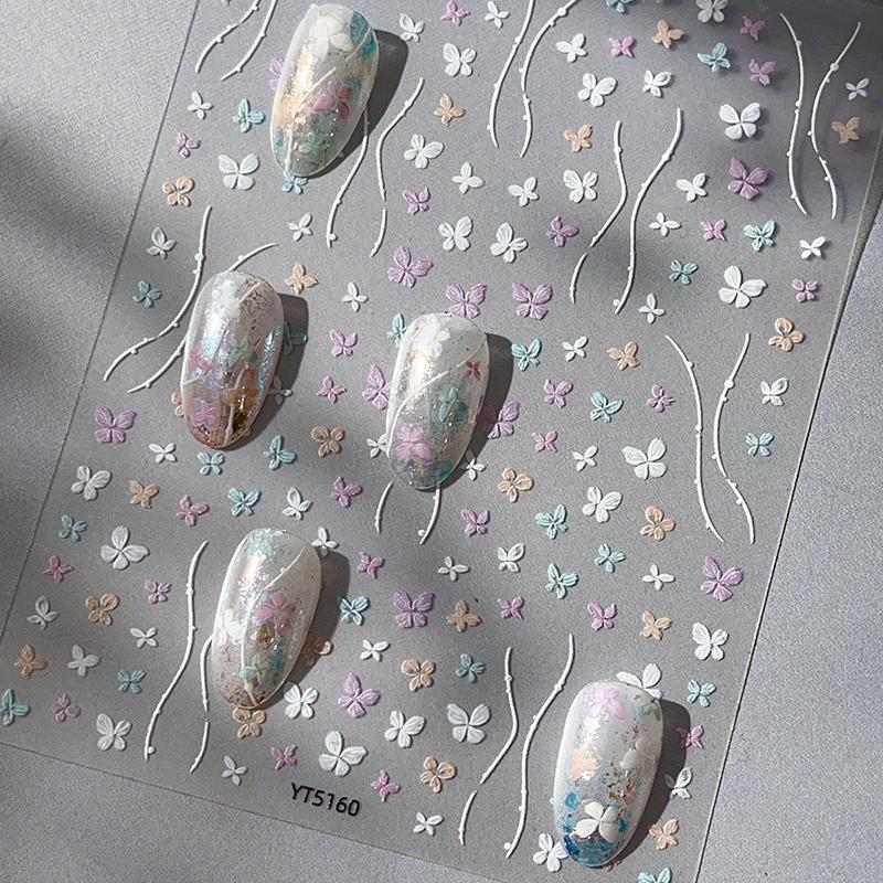Наклейки для дизайна ногтей в виде бабочек, тисненые наклейки для ногтей, дизайн ногтей, самоклеящиеся материалы для ногтей для женщин, украшение для маникюра